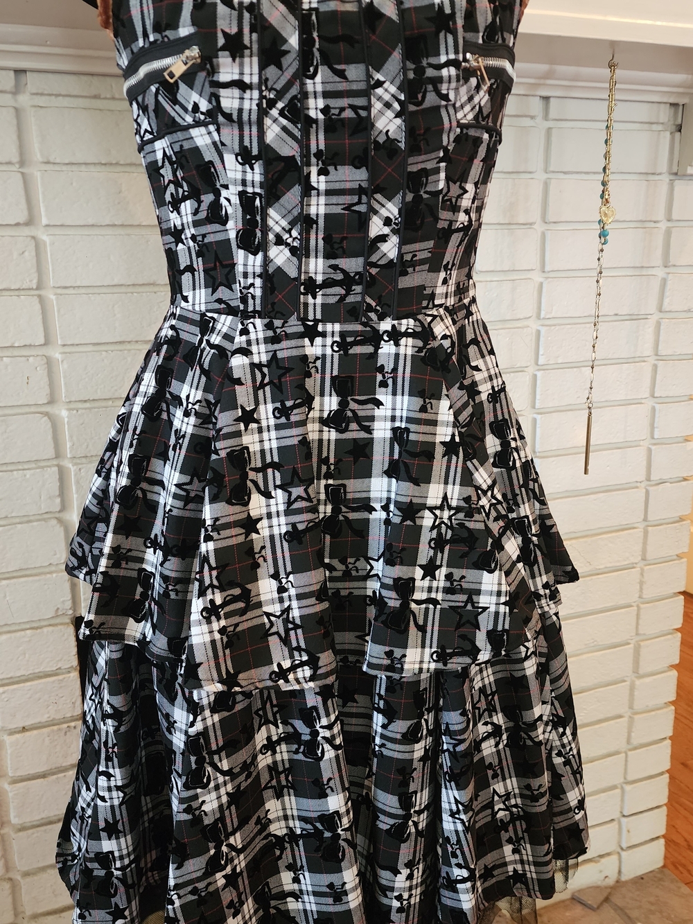 H&R London Plaid Flocked Gothic Dress UK 10